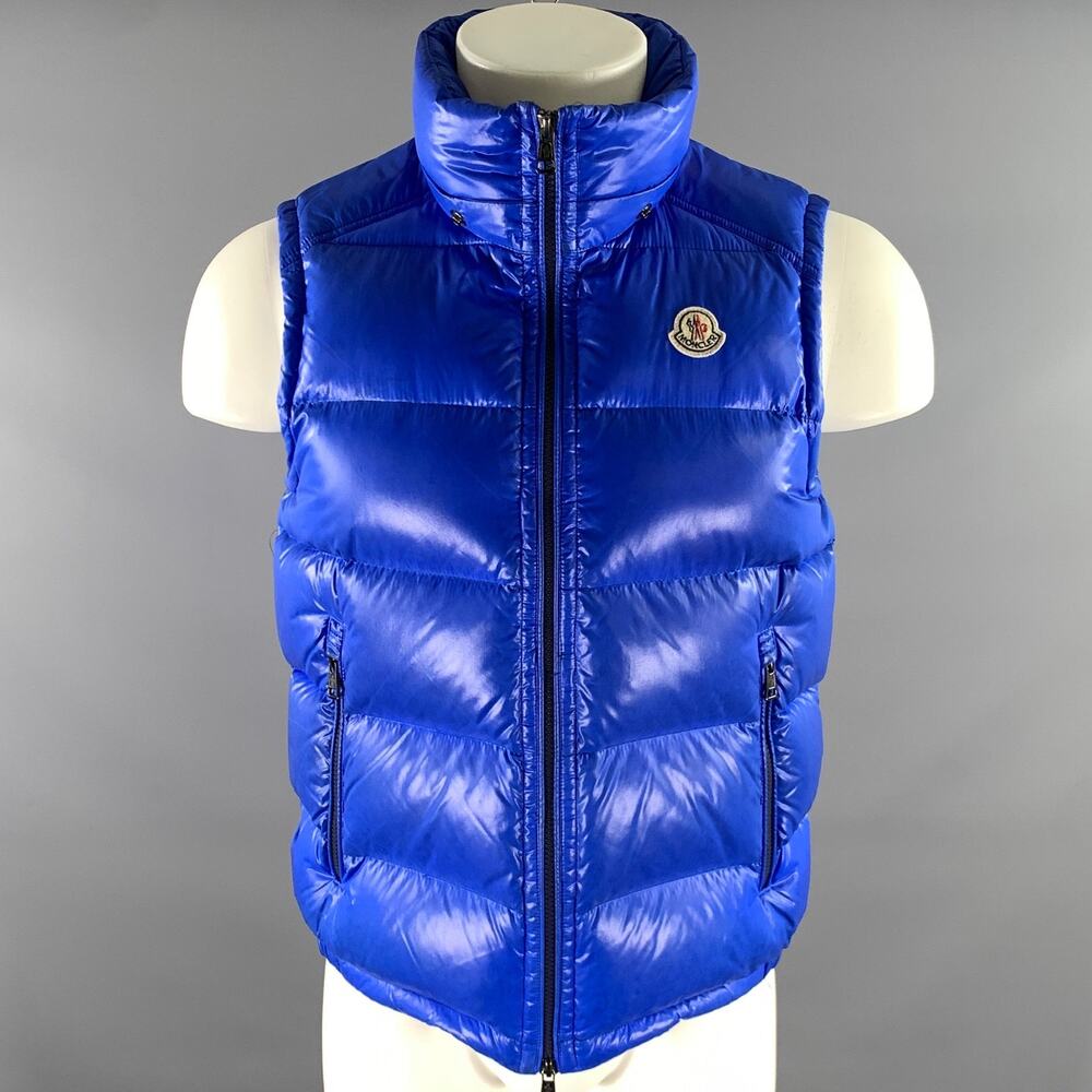 MONCLER Size S Blue Quilted Polyamide Down Filled Vest